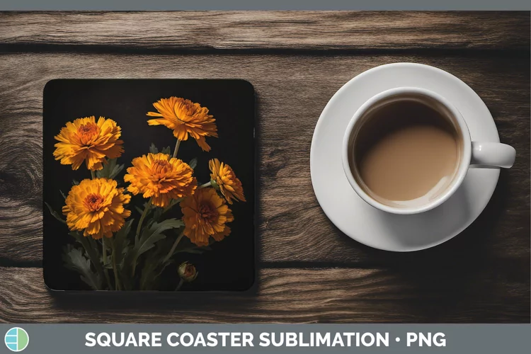 Flowers Marigold Square Coaster Sublimation Coaster Designs
