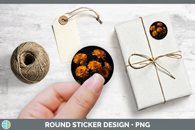 Flowers Marigold Stickers | Round Labels Designs