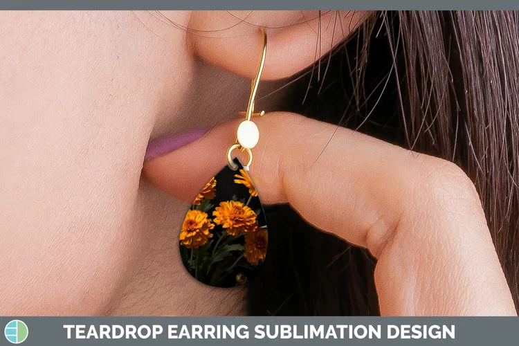 Flowers Marigold Teardrop Earrings Sublimation Earrings Desi
