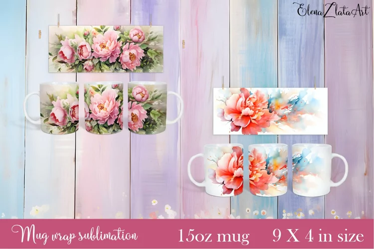 Flowers Mug Sublimation, Floral Design Mug