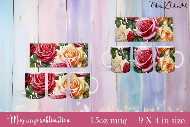 Flowers Mug Sublimation, Floral Design Mug