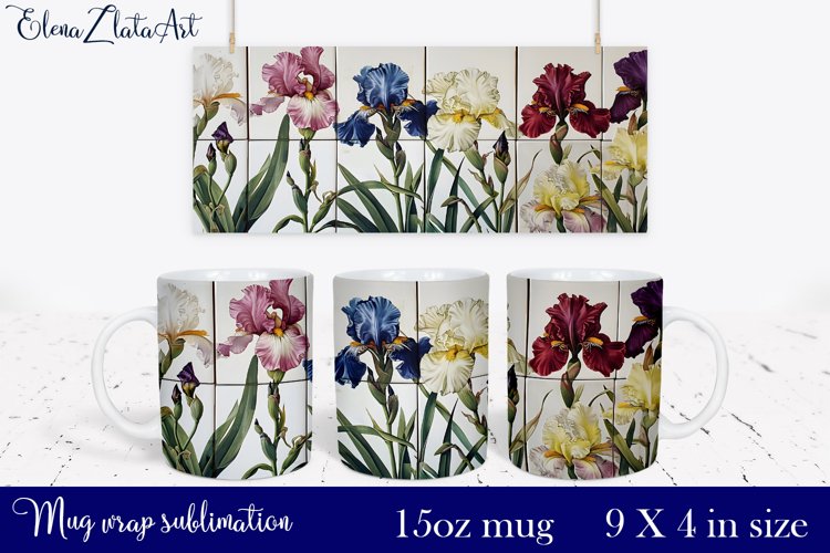Watercolor irises flowers Mug Sublimation, Floral Design example image 1
