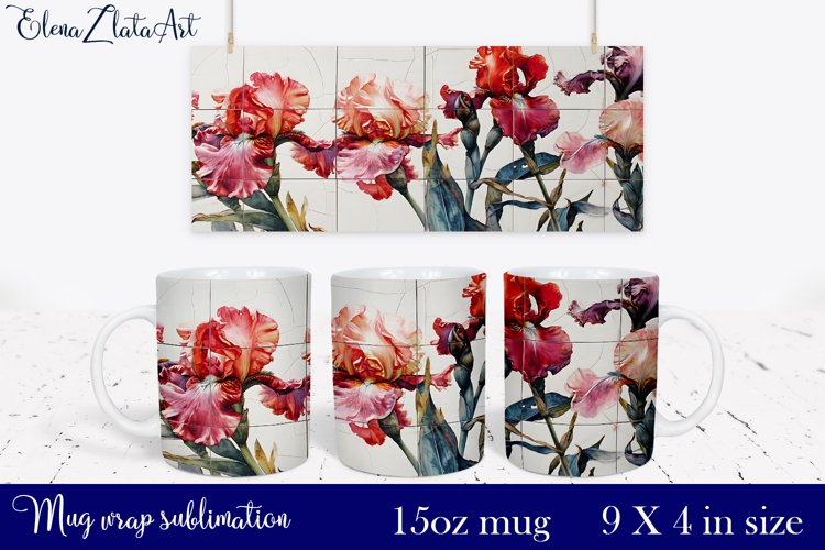 Watercolor irises flowers Mug Sublimation, Floral Design example image 1