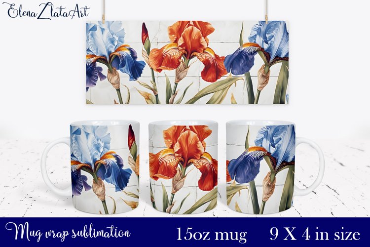 Watercolor irises flowers Mug Sublimation, Floral Design example image 1
