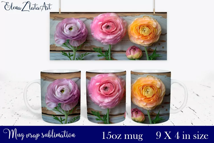 3d flowers Mug Sublimation, Floral Design Mug