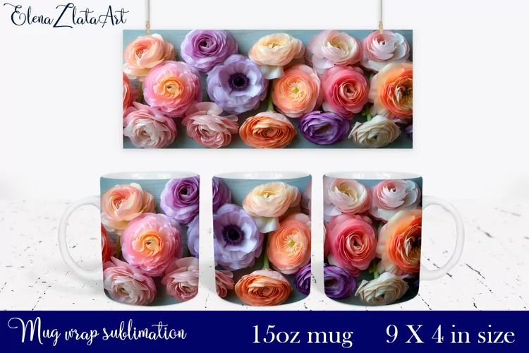 3d flowers Mug Sublimation, Floral Design Mug