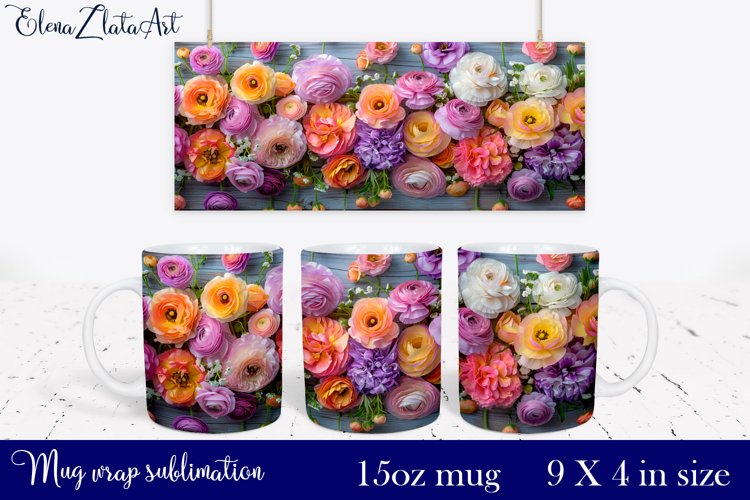 3d flowers Mug Sublimation, Floral Design Mug example image 1