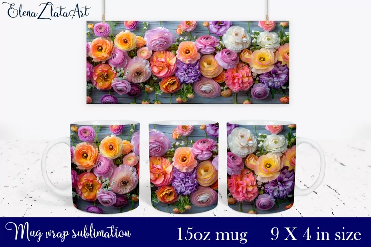 3d flowers Mug Sublimation, Floral Design Mug