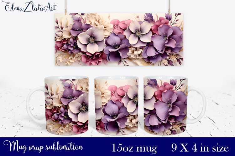 3d flowers Mug Sublimation, Floral Design Mug example image 1