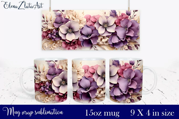 3d flowers Mug Sublimation, Floral Design Mug