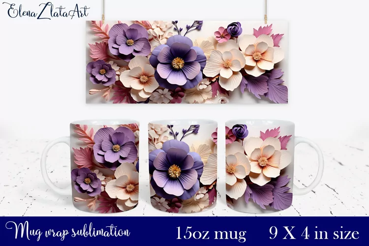 3d flowers Mug Sublimation, Floral Design Mug