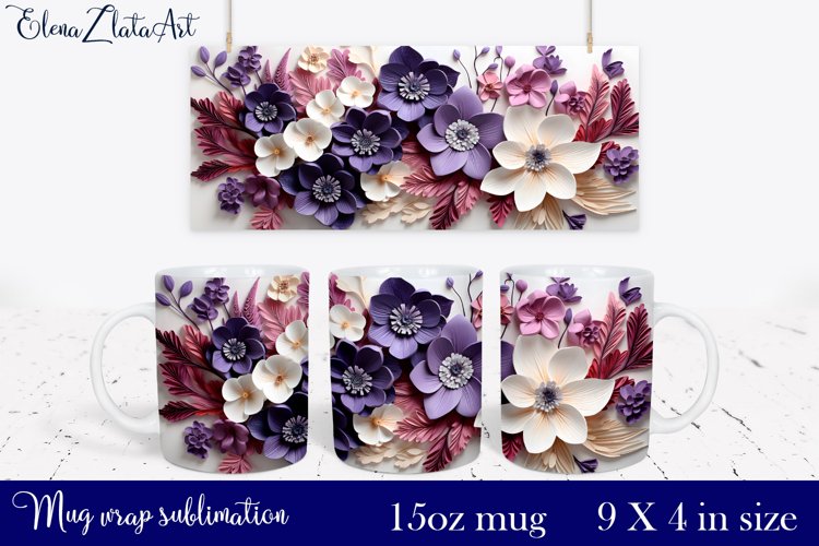 3d flowers Mug Sublimation, Floral Design Mug example image 1