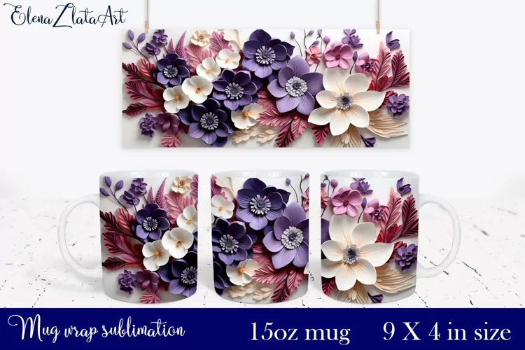 3d flowers Mug Sublimation, Floral Design Mug