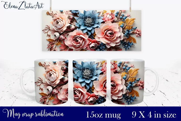3d flowers Mug Sublimation, Floral Design Mug