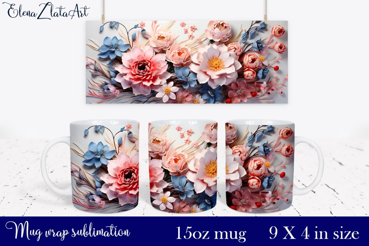 3d flowers Mug Sublimation, Floral Design Mug example image 1
