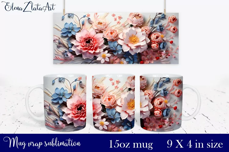3d flowers Mug Sublimation, Floral Design Mug