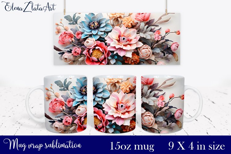 3d flowers Mug Sublimation, Floral Design Mug example image 1