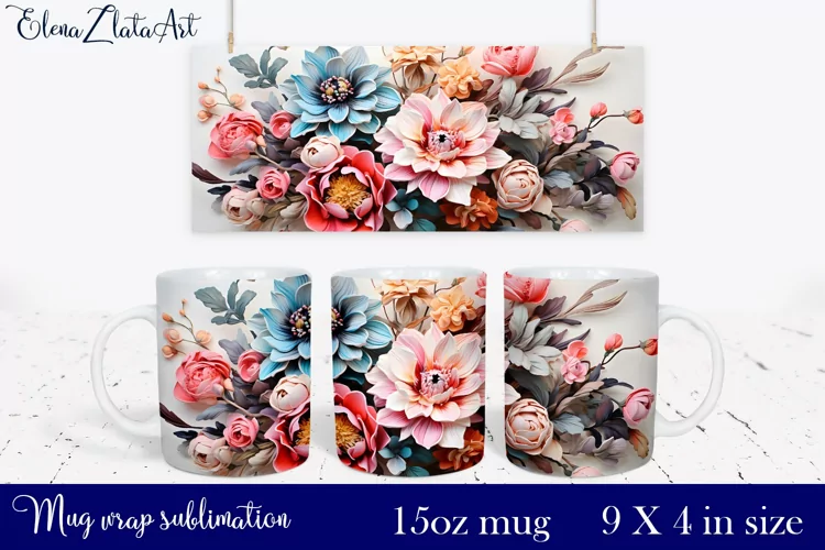 3d flowers Mug Sublimation, Floral Design Mug