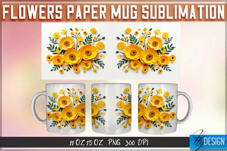 Flowers Paper Mug Sublimation | 11 oz 15 oz | Mug Design