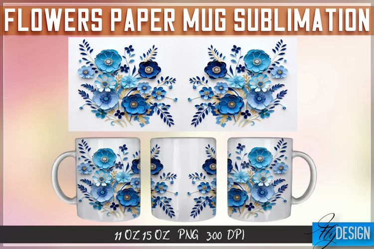 Flowers Paper Mug Sublimation | 11 oz 15 oz | Mug Design