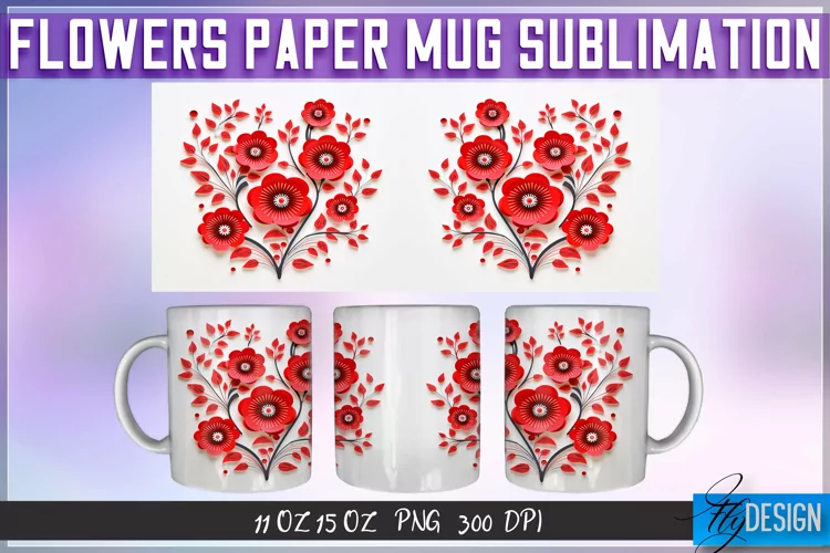 Flowers Paper Mug Sublimation | 11 oz 15 oz | Mug Design