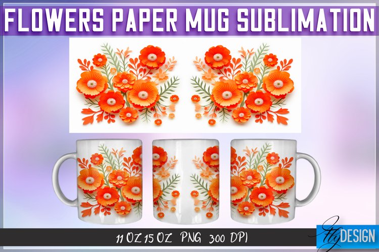 Flowers Paper Mug Sublimation | 11 oz 15 oz | Mug Design example image 1
