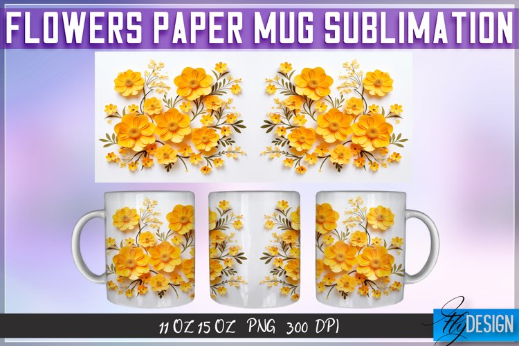 Flowers Paper Mug Sublimation | 11 oz 15 oz | Mug Design example image 1