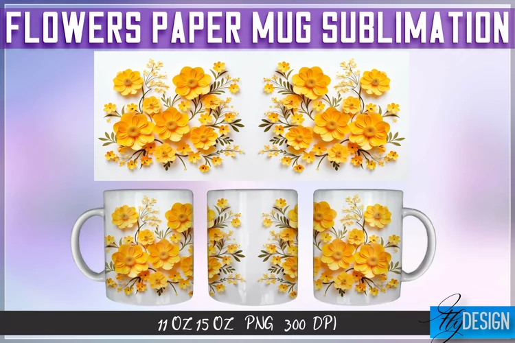 Flowers Paper Mug Sublimation | 11 oz 15 oz | Mug Design