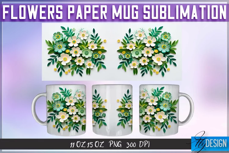 Flowers Paper Mug Sublimation | 11 oz 15 oz | Mug Design