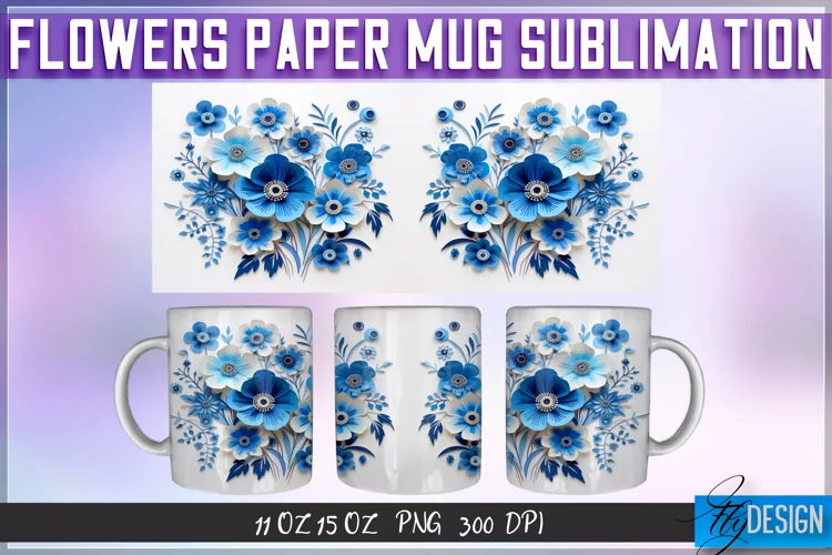 Flowers Paper Mug Sublimation | 11 oz 15 oz | Mug Design