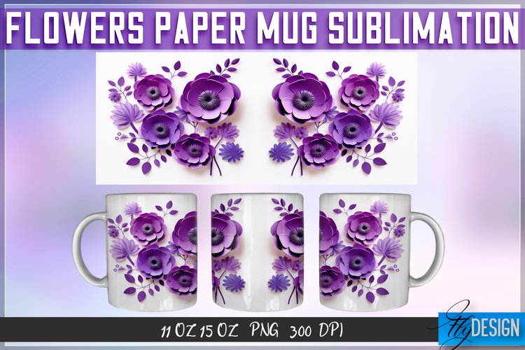 Flowers Paper Mug Sublimation | 11 oz 15 oz | Mug Design example image 1