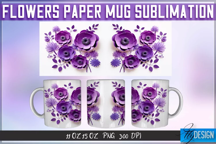 Flowers Paper Mug Sublimation | 11 oz 15 oz | Mug Design