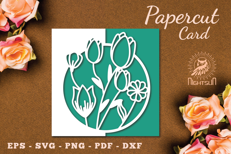Flowers Papercut Card Template SVG