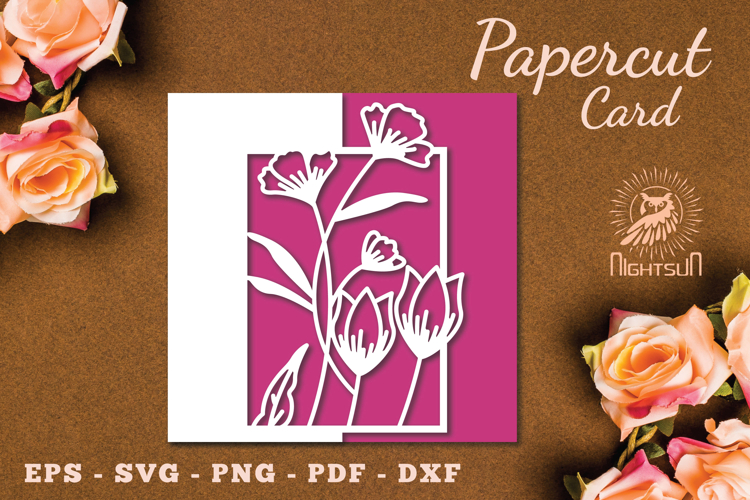 Flowers Papercut Card Template SVG