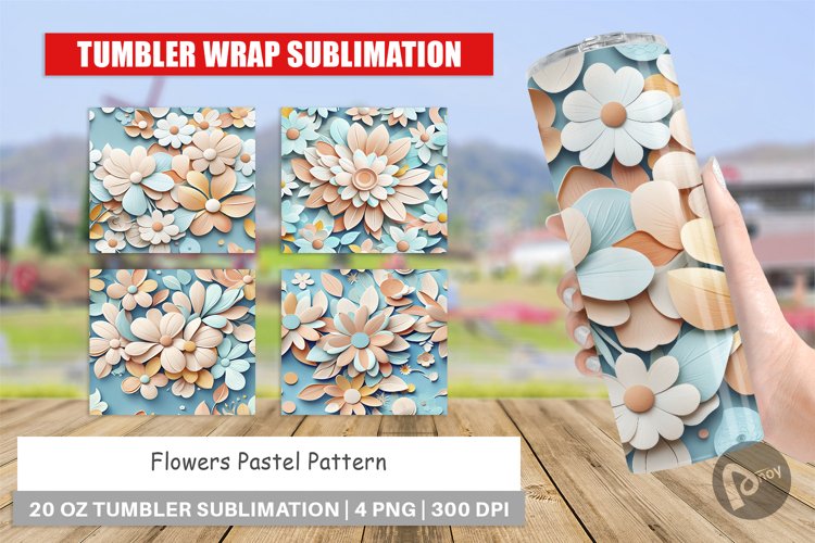 Tumbler Wrap Flowers Pastel Pattern