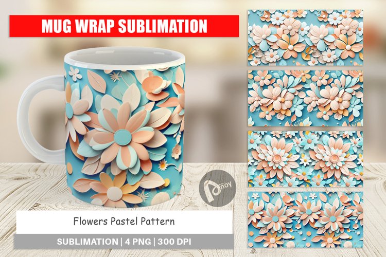 Mug Wrap Design Flowers Pastel Pattern