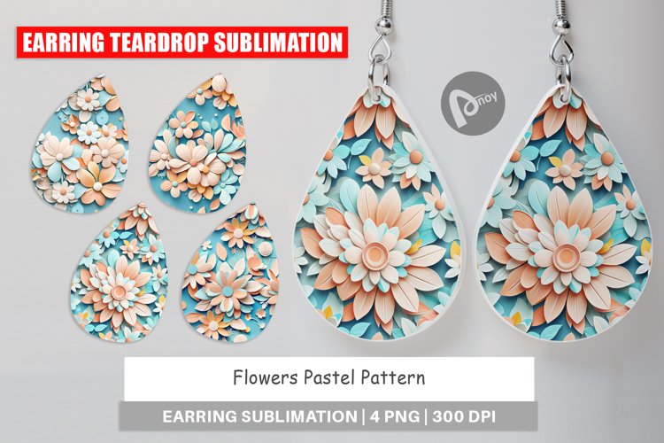 Earring Teardrop Flowers Pastel Pattern
