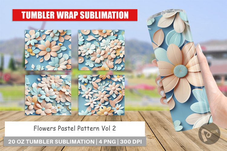 Tumbler Wrap Flowers Pastel Pattern