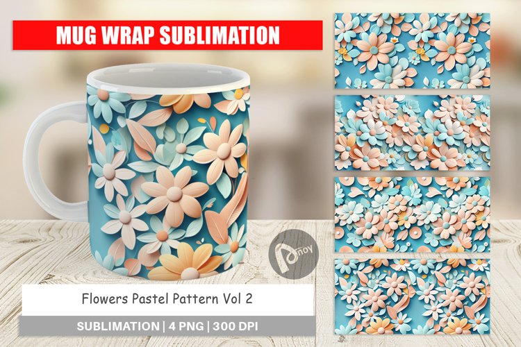 Mug Wrap Design Flowers Pastel Pattern