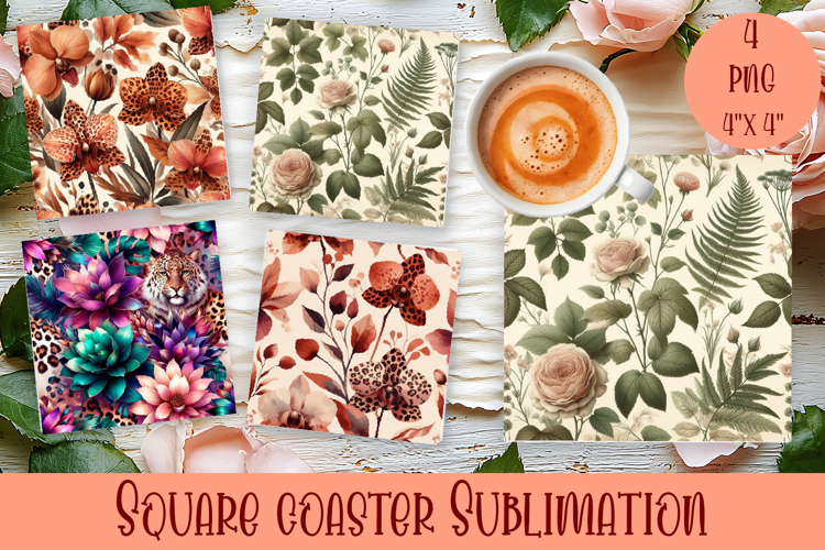 Cute tropical flowers Square Coaster Sublimation Design