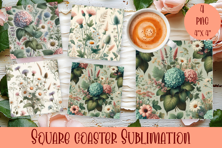 Cute tropical flowers Square Coaster Sublimation Design