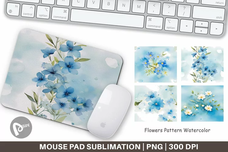 Mouse Pad Flower Pattern Watercolor