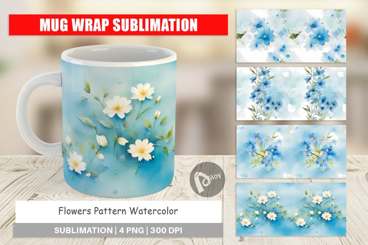 Mug Wrap Design Flower Pattern Watercolor