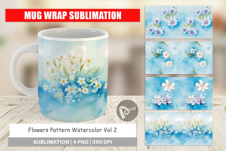 Mug Wrap Design Flower Pattern Watercolor