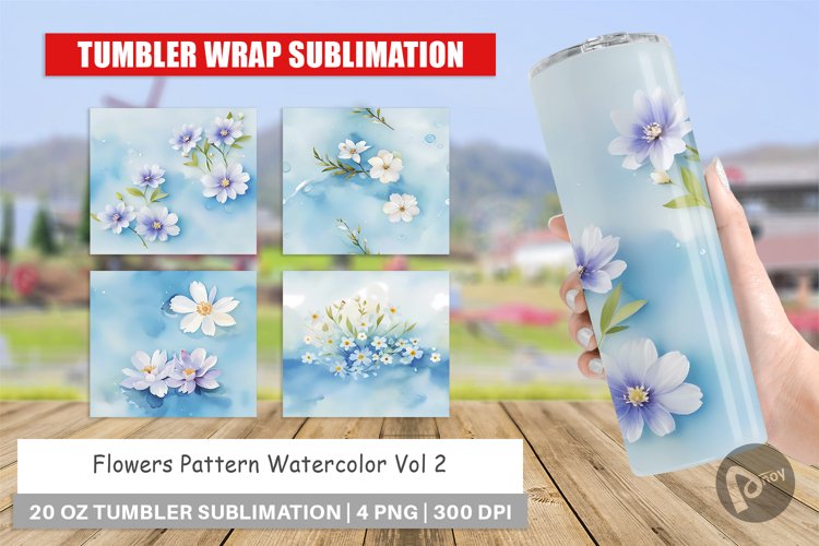 Tumbler Sublimation Flower Pattern Watercolor