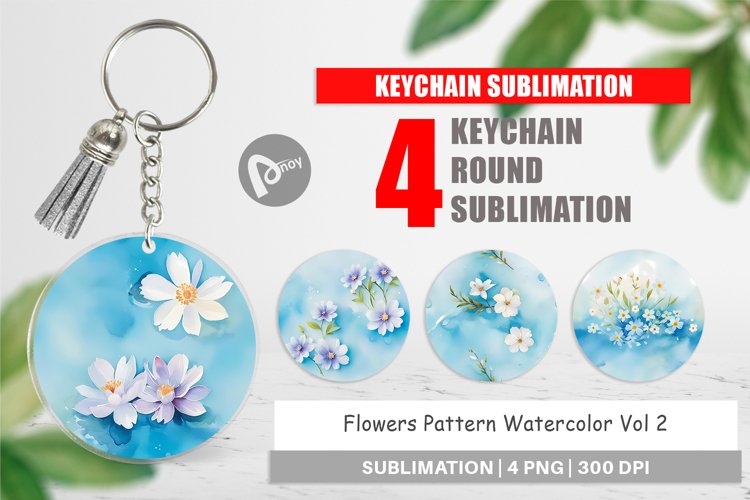 Keychain Flower Pattern Watercolor