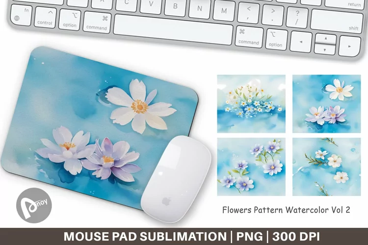 Mouse Pad Flower Pattern Watercolor
