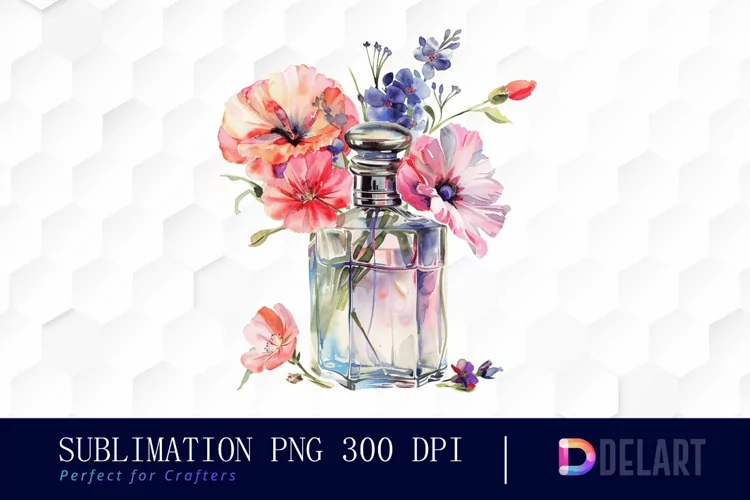 Flowers Perfume Bottle Sublimation PNG Clipart