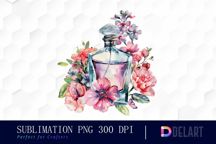 Flowers Perfume Bottle Sublimation PNG Clipart