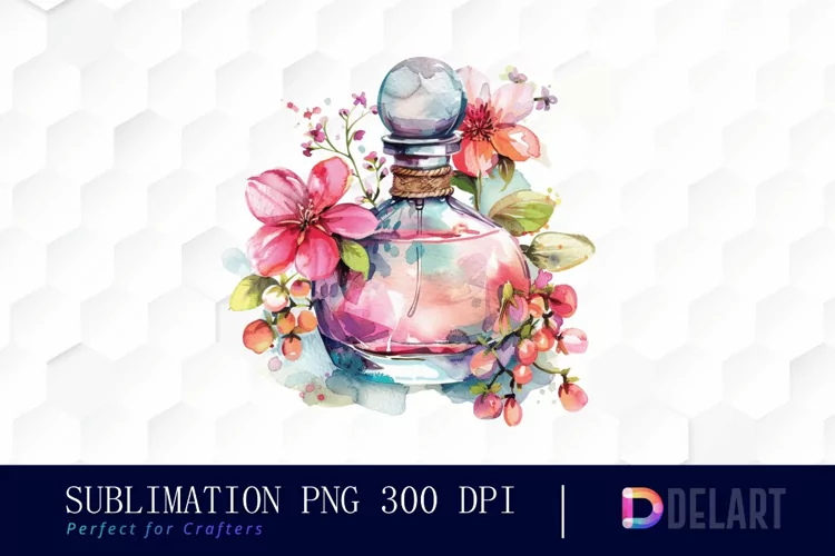 Flowers Perfume Bottle Watercolor Clipart